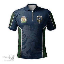 ScotsTee Shop Scottish Wallace Hunting Clan Scottish Crest and Scottish Lion Rampant Sport Tartan Zipper Polo Shirt