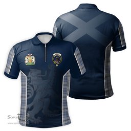 ScotsTee Shop Scottish Tweedie Clan Scottish Crest and Scottish Lion Rampant Sport Tartan Zipper Polo Shirt