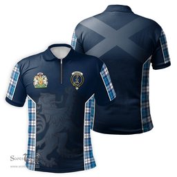 ScotsTee Shop Scottish Roberton Clan Scottish Crest and Scottish Lion Rampant Sport Tartan Zipper Polo Shirt