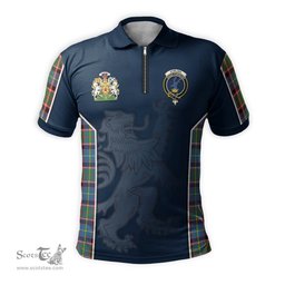 ScotsTee Shop Scottish Stirling Bannockburn Clan Scottish Crest and Scottish Lion Rampant Sport Tartan Zipper Polo Shirt