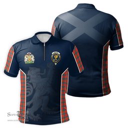 ScotsTee Shop Scottish Sinclair Ancient Clan Scottish Crest and Scottish Lion Rampant Sport Tartan Zipper Polo Shirt