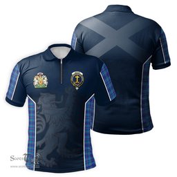 ScotsTee Shop Scottish Mercer Modern Clan Scottish Crest and Scottish Lion Rampant Sport Tartan Zipper Polo Shirt