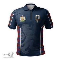 ScotsTee Shop Scottish Skene of Cromar Clan Scottish Crest and Scottish Lion Rampant Sport Tartan Zipper Polo Shirt