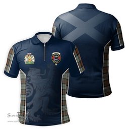 ScotsTee Shop Scottish MacLeod of Harris Weathered Clan Scottish Crest and Scottish Lion Rampant Sport Tartan Zipper Polo Shirt