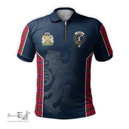 ScotsTee Shop Scottish MacRae Modern Clan Scottish Crest and Scottish Lion Rampant Sport Tartan Zipper Polo Shirt