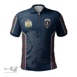 ScotsTee Shop Scottish Taylor Clan Scottish Crest and Scottish Lion Rampant Sport Tartan Zipper Polo Shirt