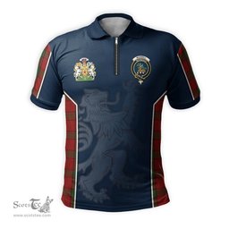 ScotsTee Shop Scottish Maxwell Clan Scottish Crest and Scottish Lion Rampant Sport Tartan Zipper Polo Shirt