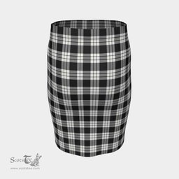 Scottish MacFarlane Black & White Ancient Clan Tartan Womens Pencil Skirt Tartan Fitted Skirt