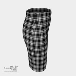 Scottish Menzies Black & White Modern Clan Tartan Womens Pencil Skirt Tartan Fitted Skirt