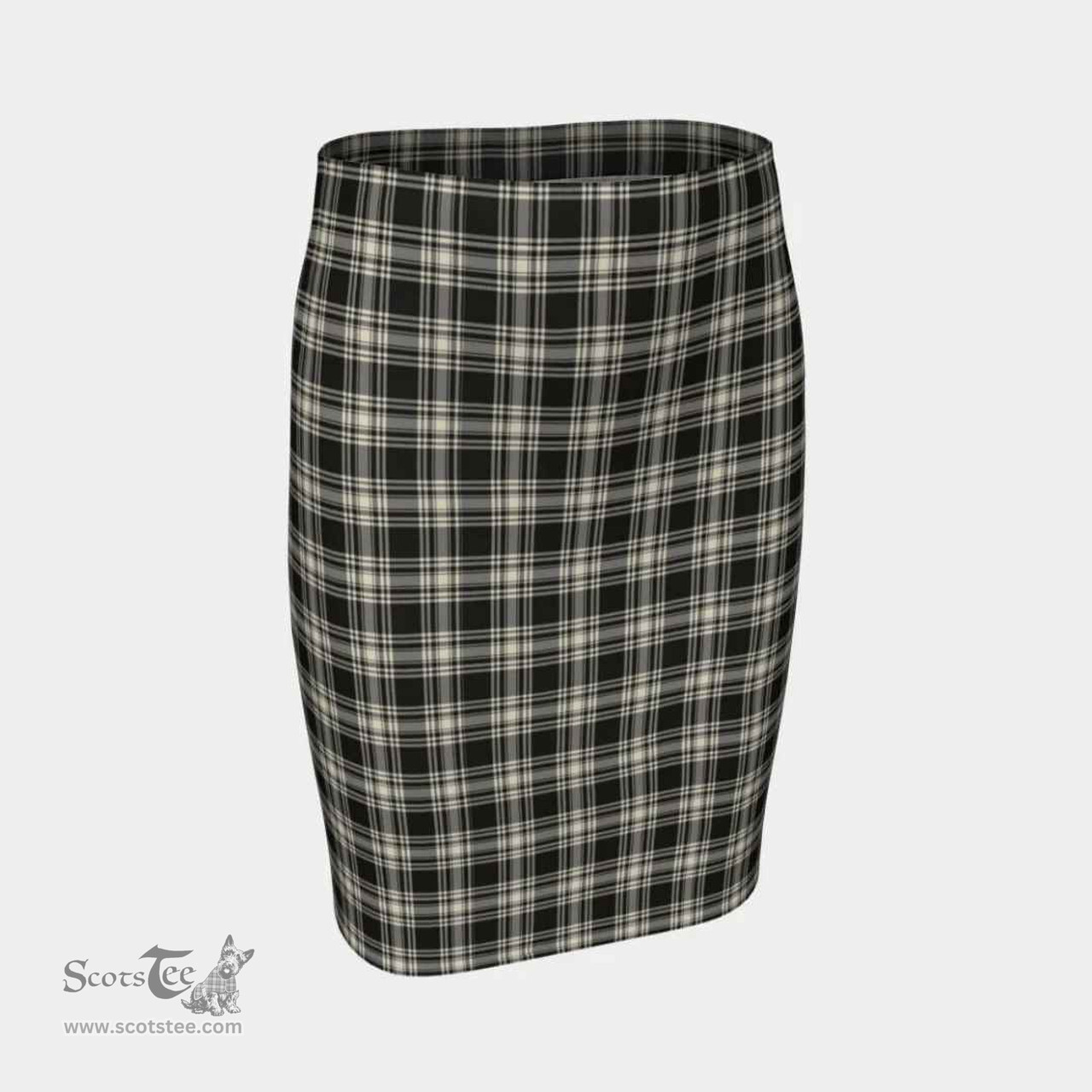 Scottish Menzies Black & White Ancient Clan Tartan Womens Pencil Skirt Tartan Fitted Skirt