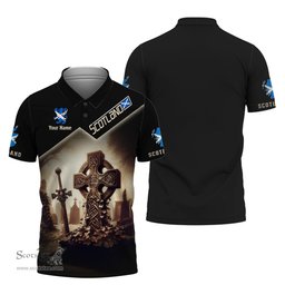 ScotsTee Shop Scotland Personalized Celtic Cross With Scottish Sword Lion Scotland Map Shirt