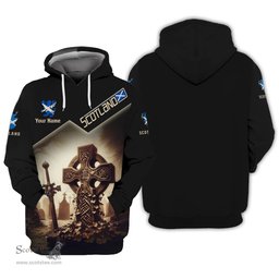 ScotsTee Shop Scotland Personalized Celtic Cross With Scottish Sword Lion Scotland Map Shirt