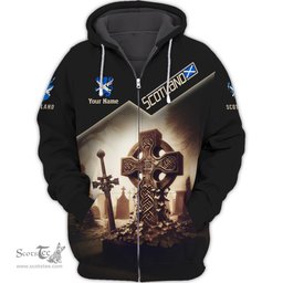 ScotsTee Shop Scotland Personalized Celtic Cross With Scottish Sword Lion Scotland Map Shirt