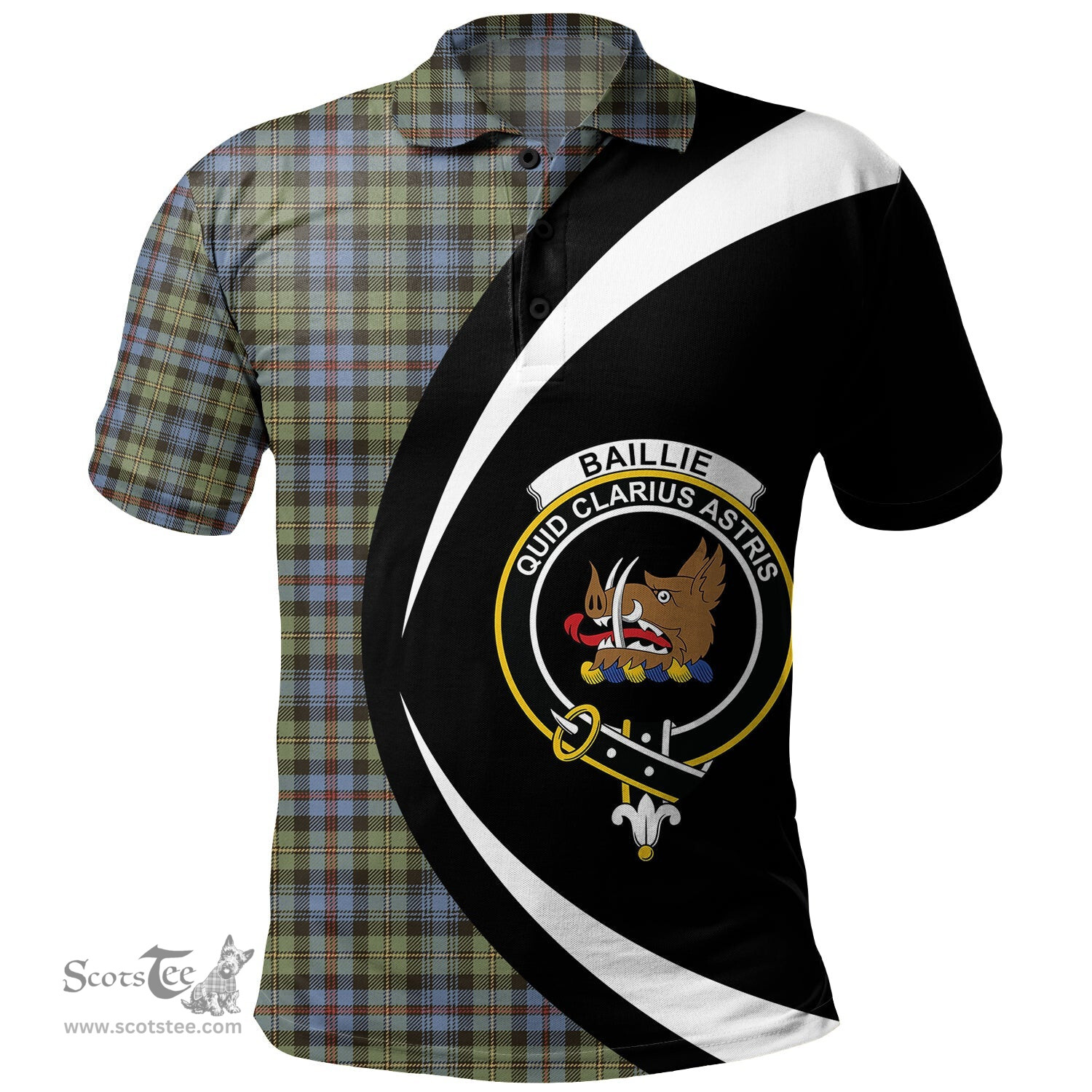 ScotsTee Shop Scottish Baillie of Lamington Weathered Clan Crest Personalized Tartan Polo Shirt Circle Style Back Shirt with Your Text