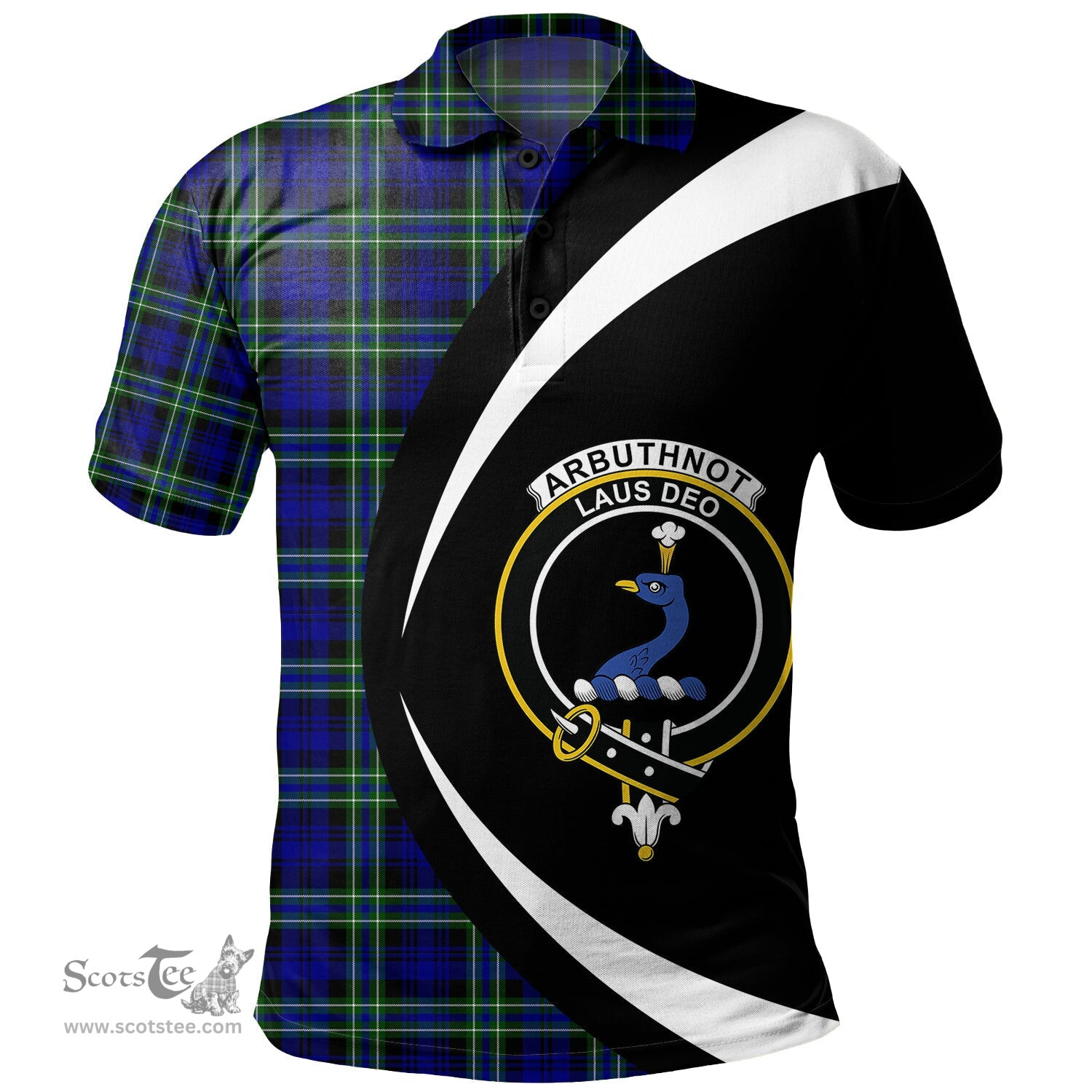 ScotsTee Shop Scottish Arbuthnot Modern Clan Crest Personalized Tartan Polo Shirt Circle Style Back Shirt with Your Text