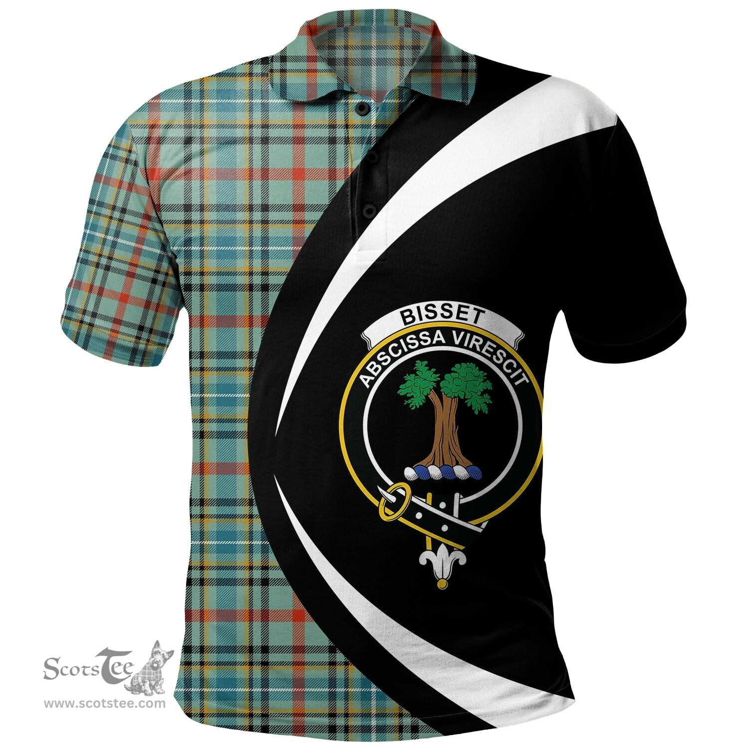 ScotsTee Shop Scottish Bisset Ancient Clan Crest Personalized Tartan Polo Shirt Circle Style Back Shirt with Your Text