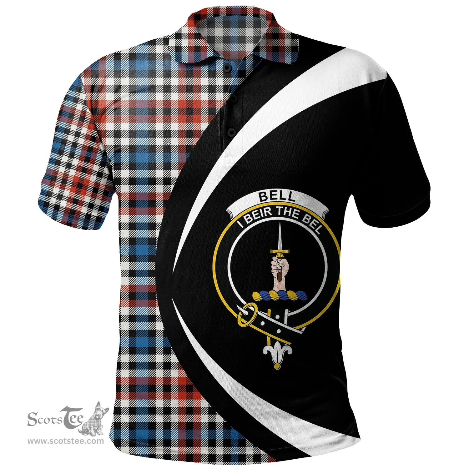 ScotsTee Shop Scottish Bell Border (Bell Southern Bell) Ancient Clan Crest Personalized Tartan Polo Shirt Circle Style Back Shirt with Your Text