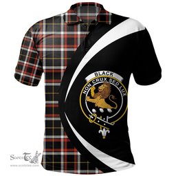 ScotsTee Shop Scottish Black (DCD) Ancient Clan Crest Personalized Tartan Polo Shirt Circle Style Back Shirt with Your Text