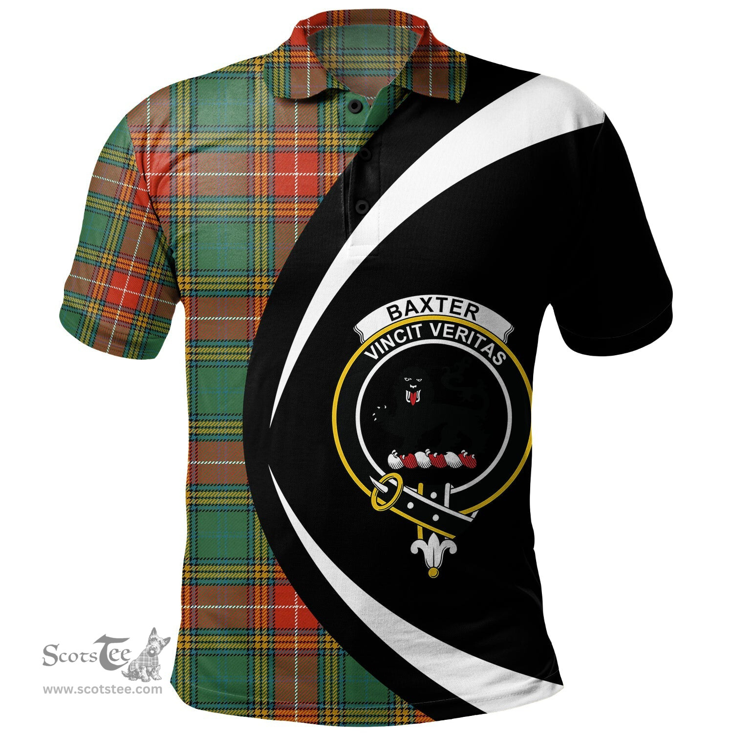 ScotsTee Shop Scottish Baxter Ancient Clan Crest Personalized Tartan Polo Shirt Circle Style Back Shirt with Your Text