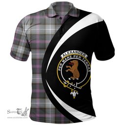 ScotsTee Shop Scottish Alexander of Menstry Hunting Weathered Clan Crest Personalized Tartan Polo Shirt Circle Style Back Shirt with Your Text