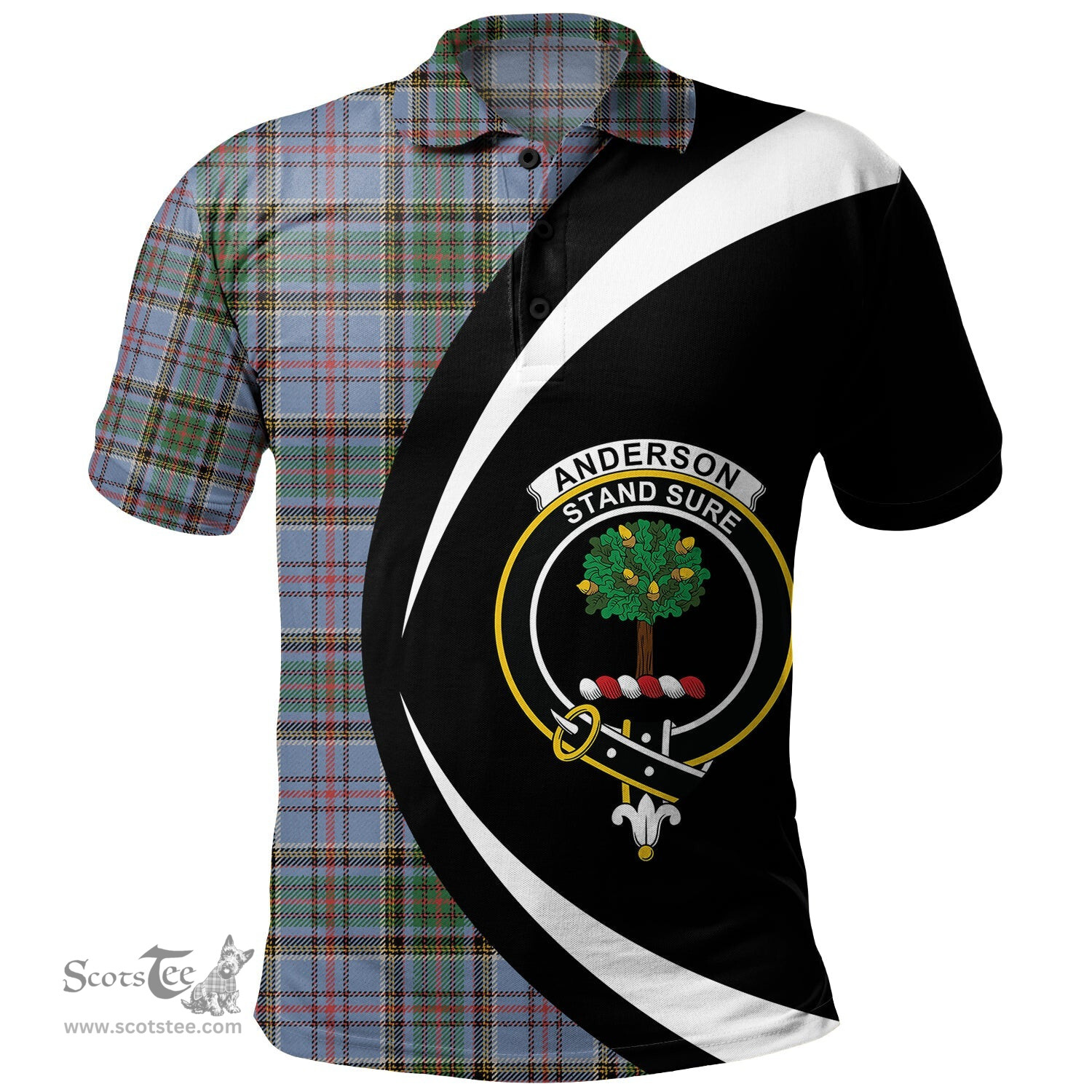ScotsTee Shop Scottish Anderson Old Ancient Clan Crest Personalized Tartan Polo Shirt Circle Style Back Shirt with Your Text