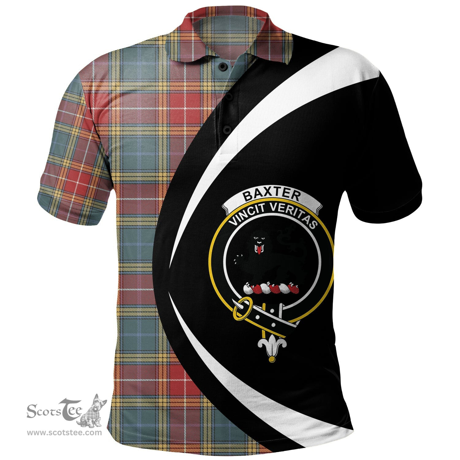 ScotsTee Shop Scottish Baxter of Balgavies Weathered Clan Crest Personalized Tartan Polo Shirt Circle Style Back Shirt with Your Text