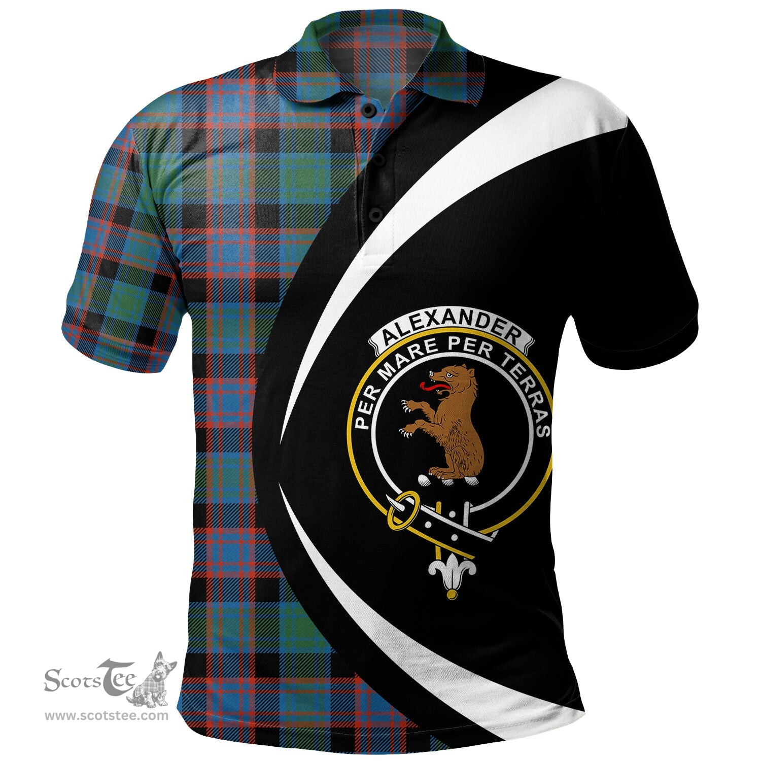 ScotsTee Shop Scottish Alexander Hunting Ancient Clan Crest Personalized Tartan Polo Shirt Circle Style Back Shirt with Your Text