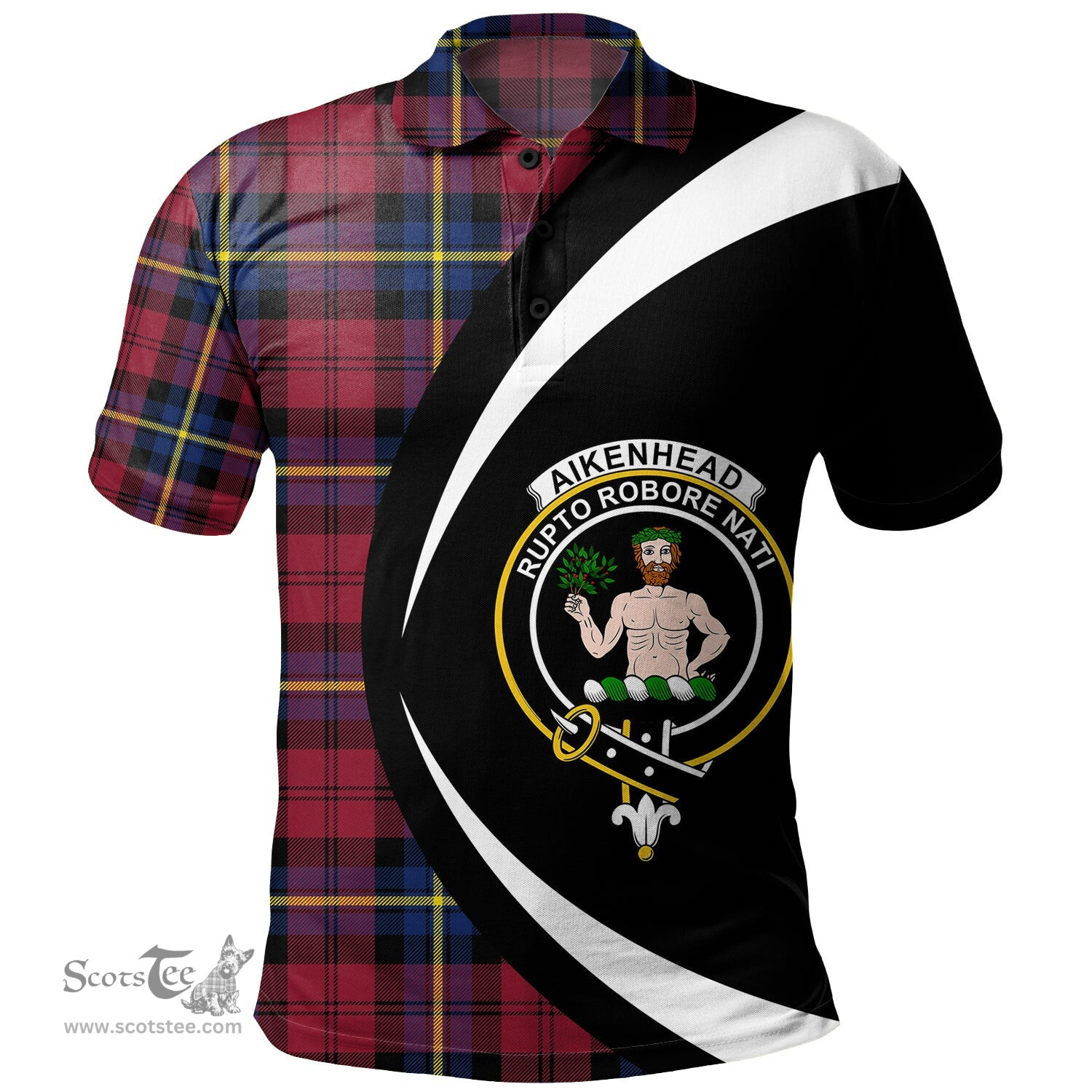 ScotsTee Shop Scottish Aitken Modern Clan Crest Personalized Tartan Polo Shirt Circle Style Back Shirt with Your Text