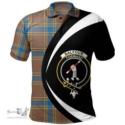 ScotsTee Shop Scottish Balfour Ancient Clan Crest Personalized Tartan Polo Shirt Circle Style Back Shirt with Your Text