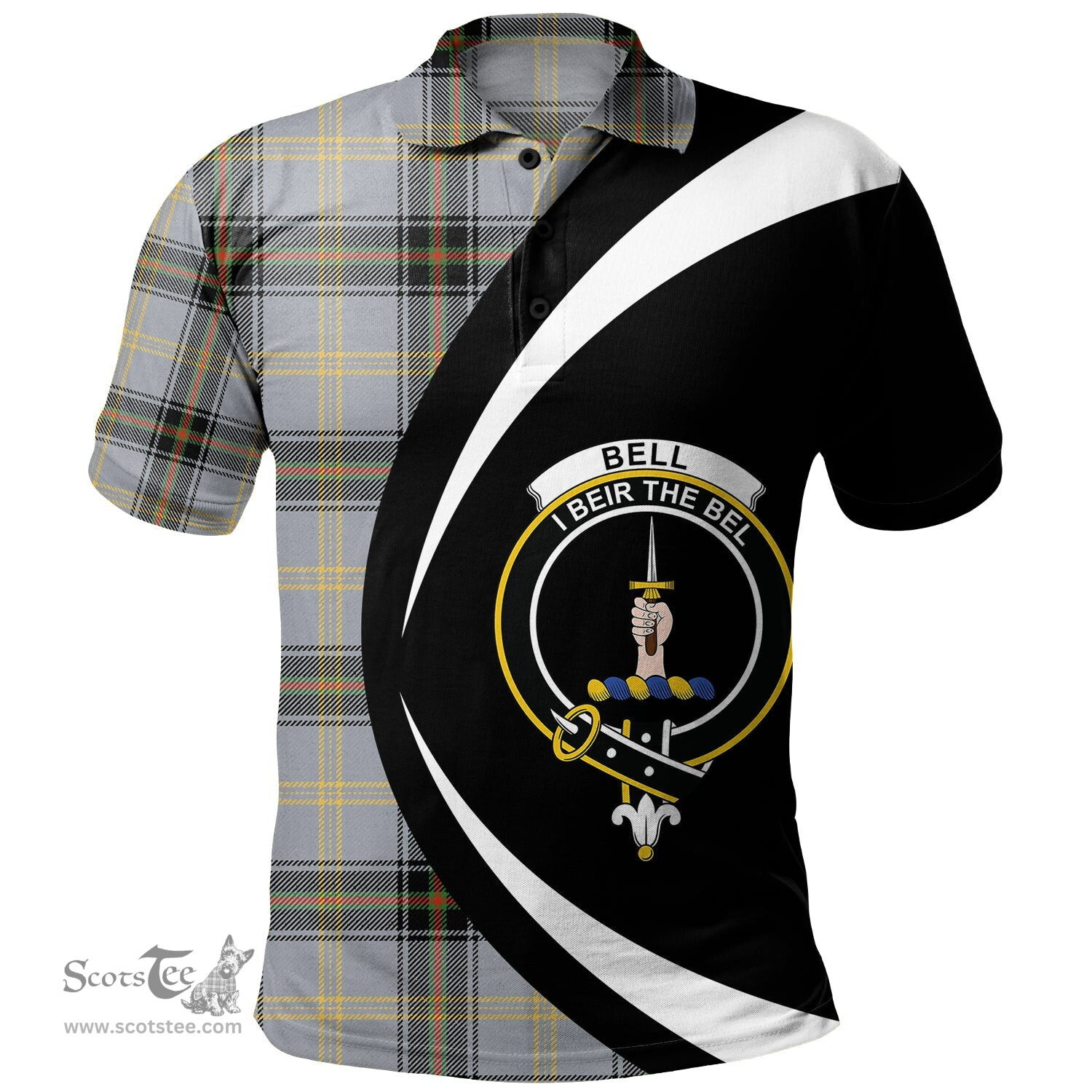 ScotsTee Shop Scottish Bell of the Borders Ancient Clan Crest Personalized Tartan Polo Shirt Circle Style Back Shirt with Your Text