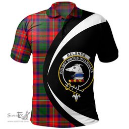 ScotsTee Shop Scottish Belshes Clan Crest Personalized Tartan Polo Shirt Circle Style Back Shirt with Your Text