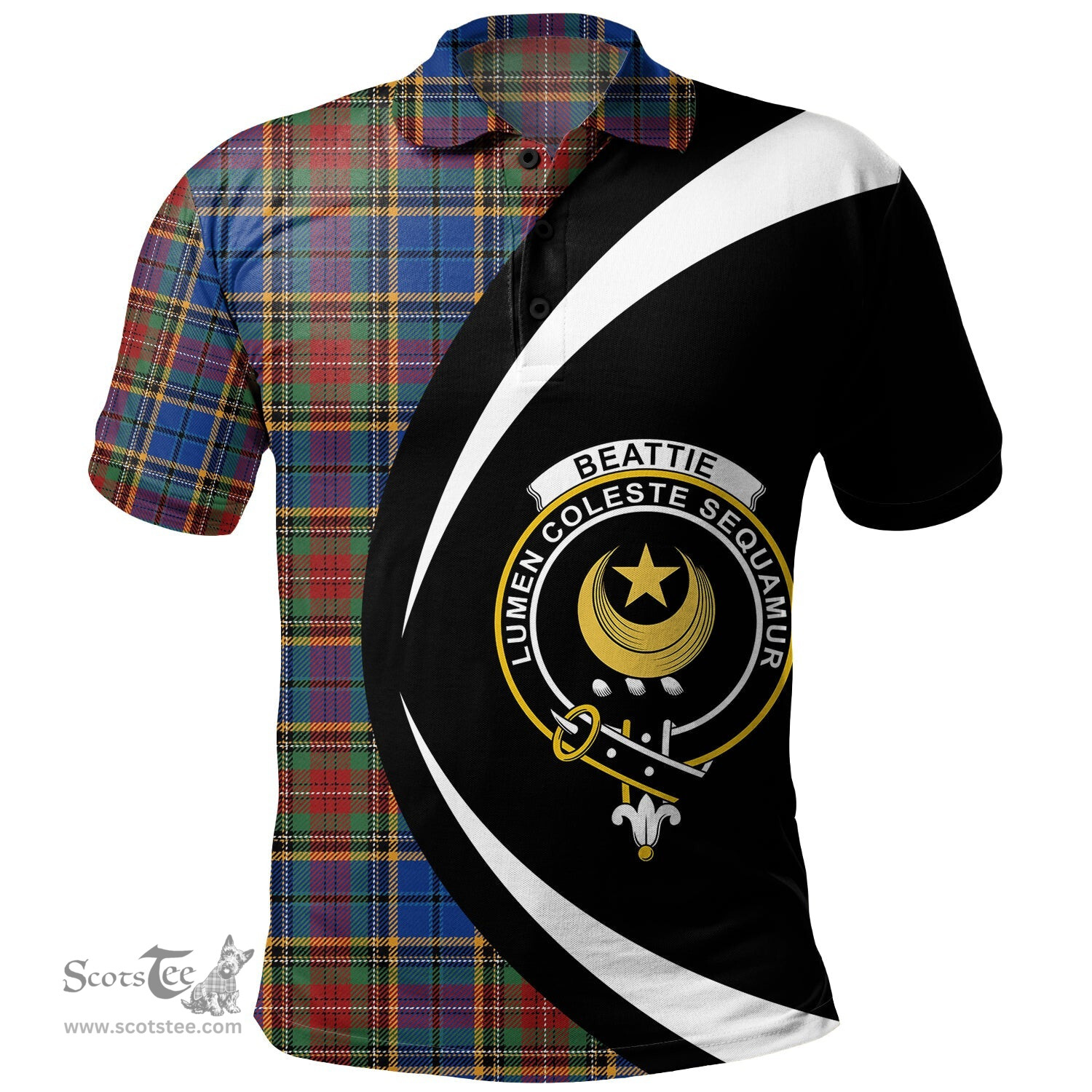 ScotsTee Shop Scottish Beattie Modern Clan Crest Personalized Tartan Polo Shirt Circle Style Back Shirt with Your Text