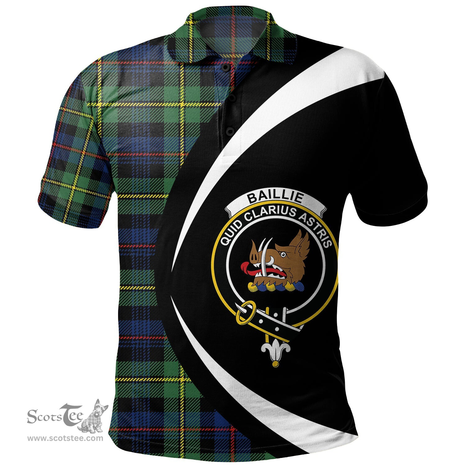 ScotsTee Shop Scottish Baillie Modern Clan Crest Personalized Tartan Polo Shirt Circle Style Back Shirt with Your Text
