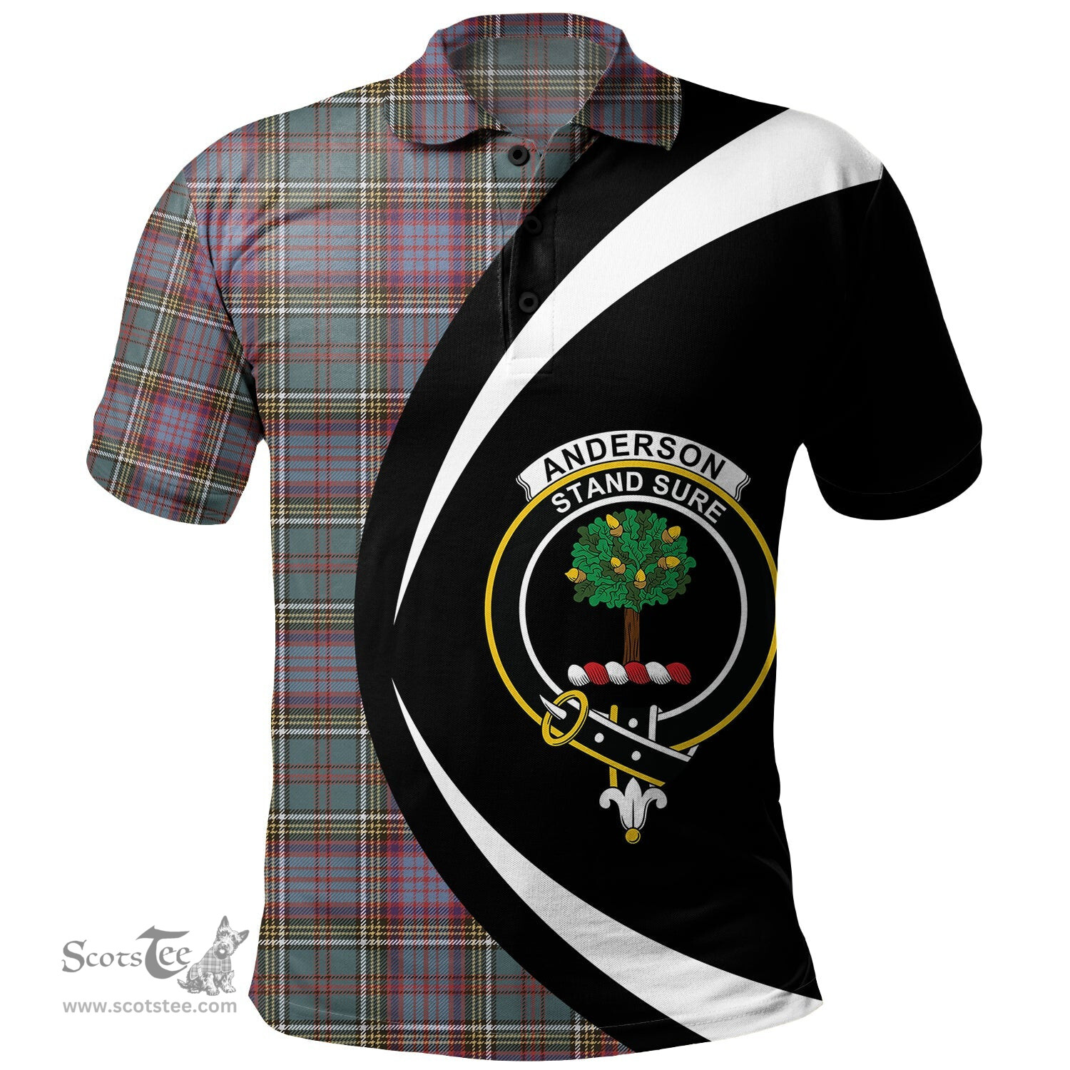 ScotsTee Shop Scottish Anderson of Kinneddar Hunting Weathered Clan Crest Personalized Tartan Polo Shirt Circle Style Back Shirt with Your Text