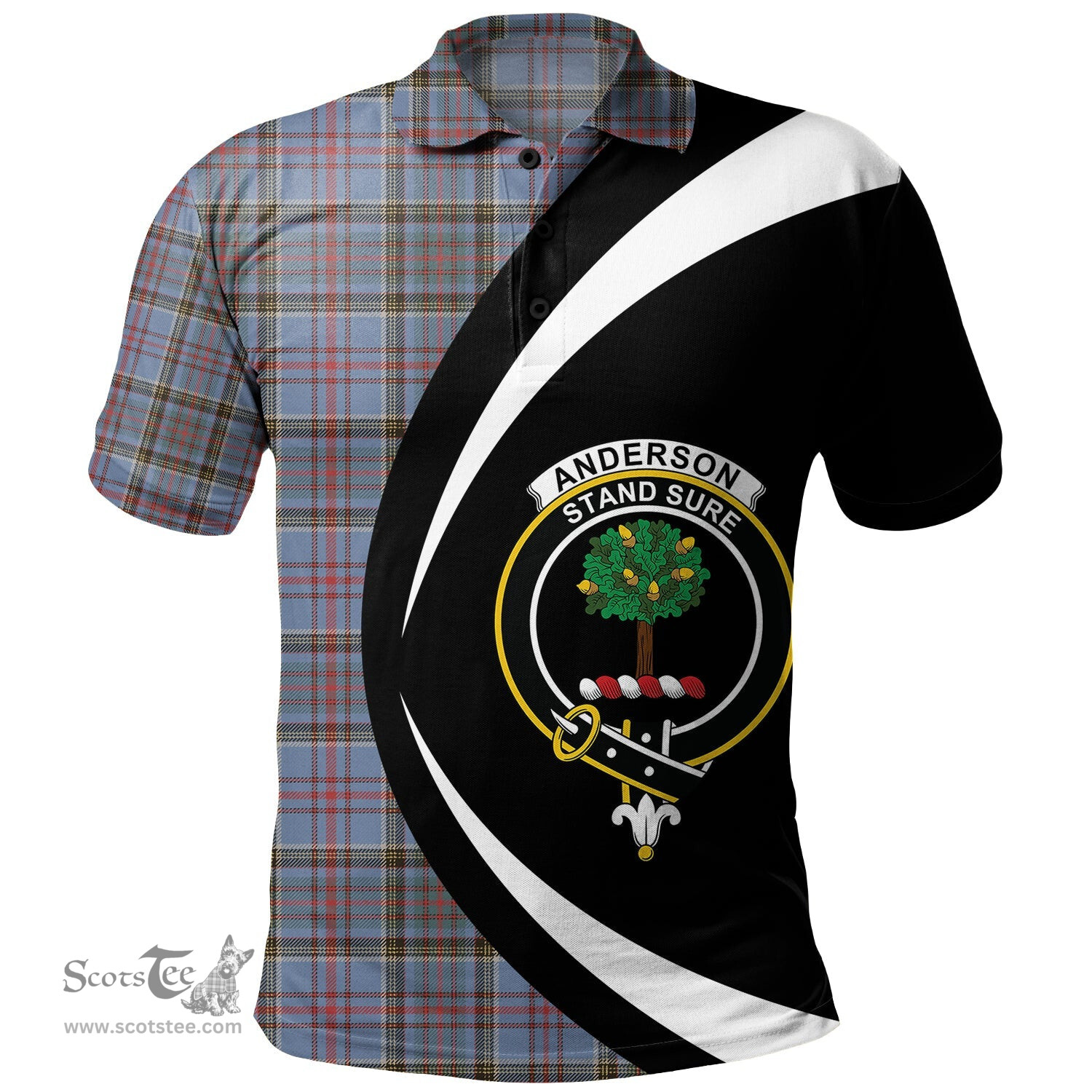 ScotsTee Shop Scottish Anderson Old Weathered Clan Crest Personalized Tartan Polo Shirt Circle Style Back Shirt with Your Text