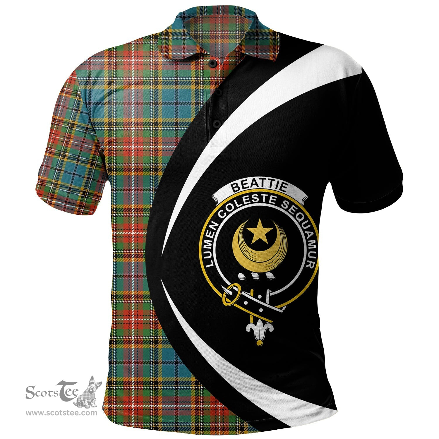 ScotsTee Shop Scottish Beattie Ancient Clan Crest Personalized Tartan Polo Shirt Circle Style Back Shirt with Your Text