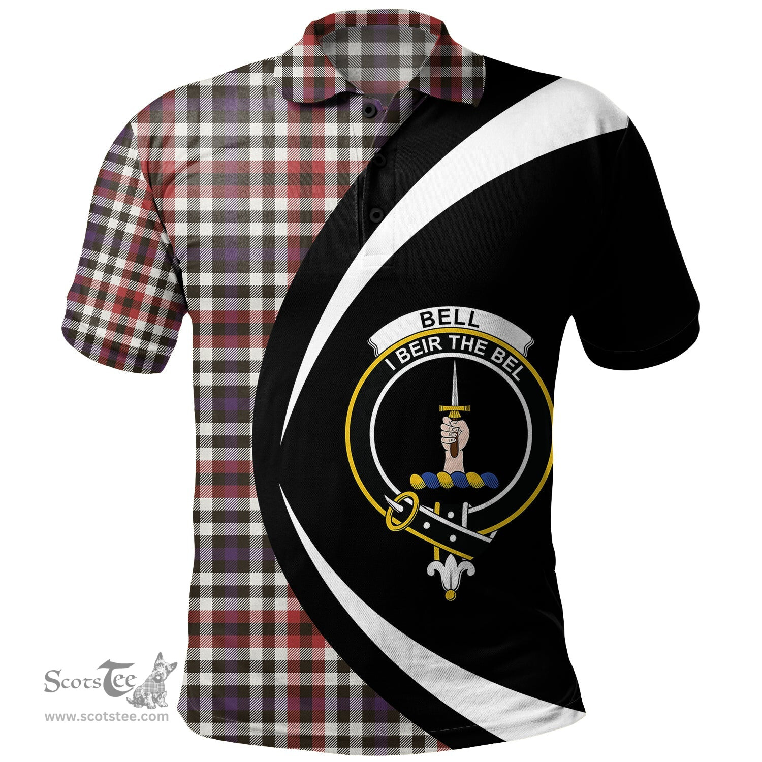 ScotsTee Shop Scottish Bell Border (Bell Southern Bell) Weathered Clan Crest Personalized Tartan Polo Shirt Circle Style Back Shirt with Your Text