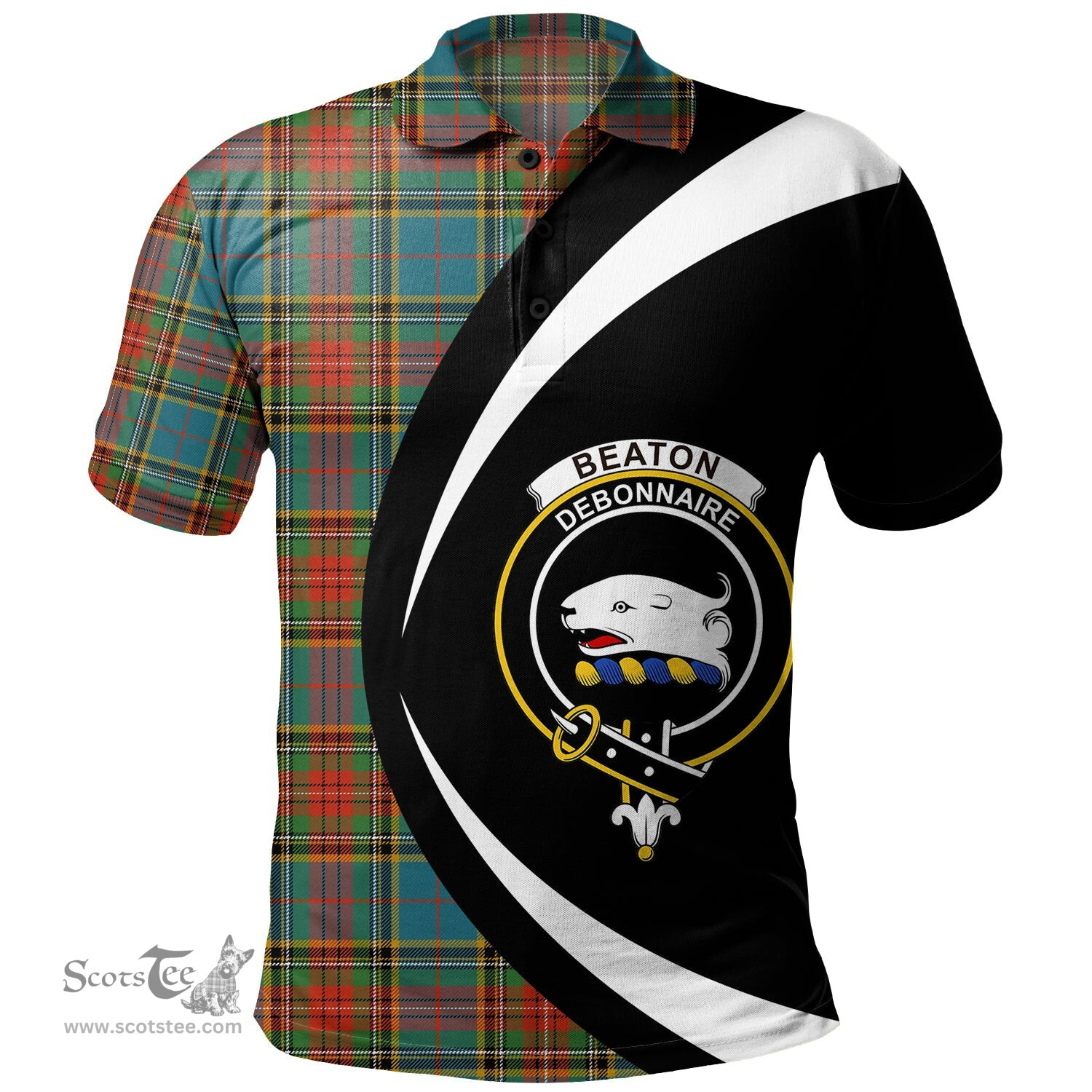 ScotsTee Shop Scottish Beaton Ancient Clan Crest Personalized Tartan Polo Shirt Circle Style Back Shirt with Your Text