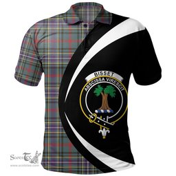 ScotsTee Shop Scottish Bisset Weathered Clan Crest Personalized Tartan Polo Shirt Circle Style Back Shirt with Your Text