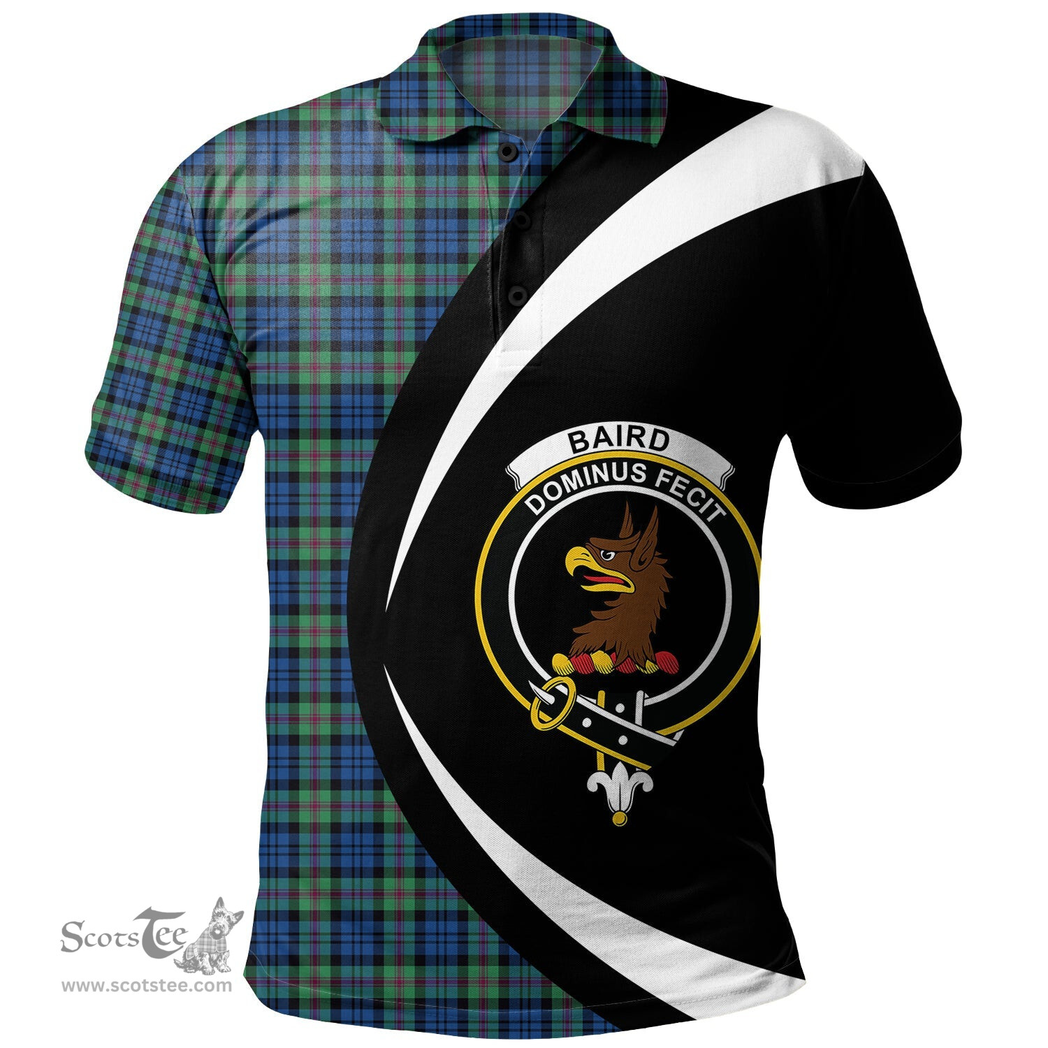 ScotsTee Shop Scottish Baird Ancient Clan Crest Personalized Tartan Polo Shirt Circle Style Back Shirt with Your Text