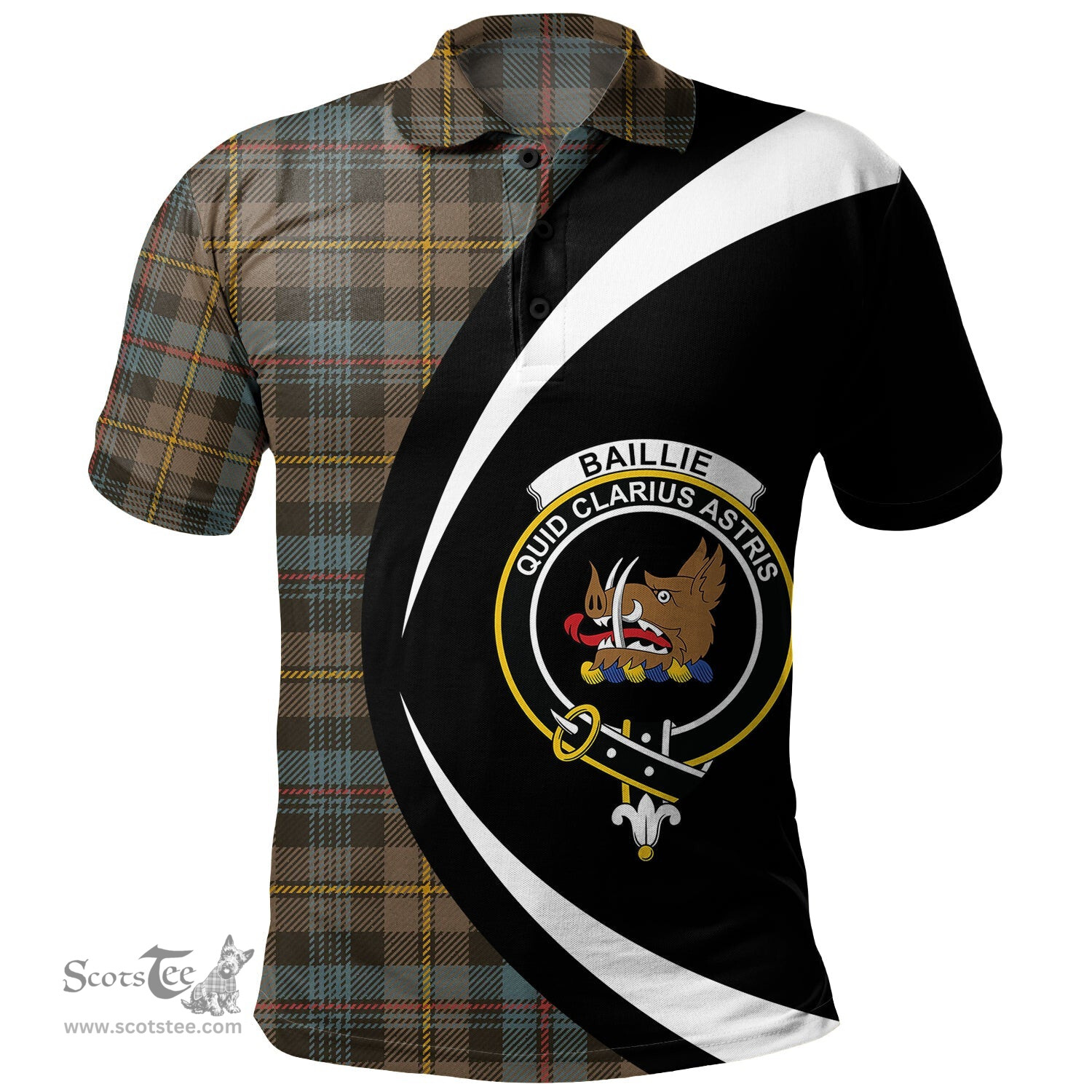 ScotsTee Shop Scottish Baillie Weathered Clan Crest Personalized Tartan Polo Shirt Circle Style Back Shirt with Your Text