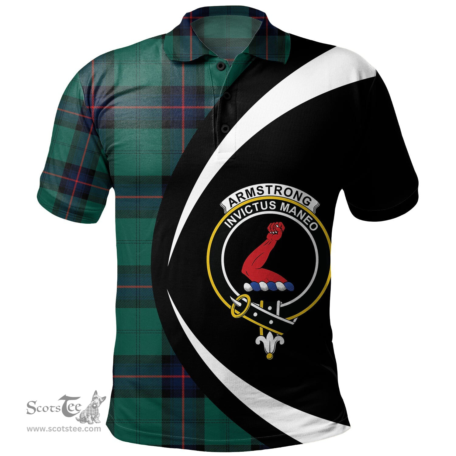 ScotsTee Shop Scottish Armstrong Modern Clan Crest Personalized Tartan Polo Shirt Circle Style Back Shirt with Your Text