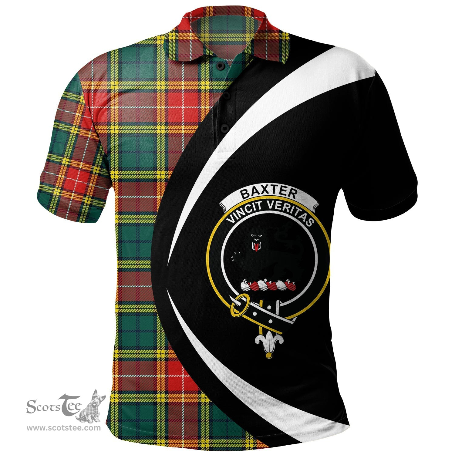 ScotsTee Shop Scottish Baxter of Balgavies Modern Clan Crest Personalized Tartan Polo Shirt Circle Style Back Shirt with Your Text