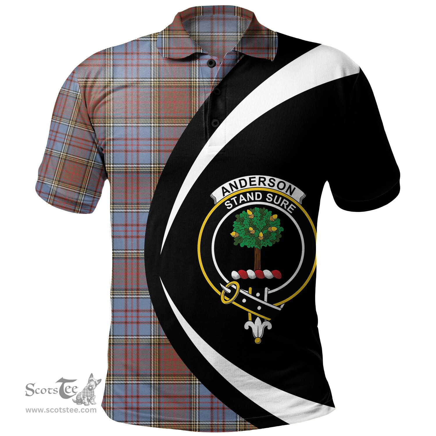 ScotsTee Shop Scottish Anderson Weathered Clan Crest Personalized Tartan Polo Shirt Circle Style Back Shirt with Your Text