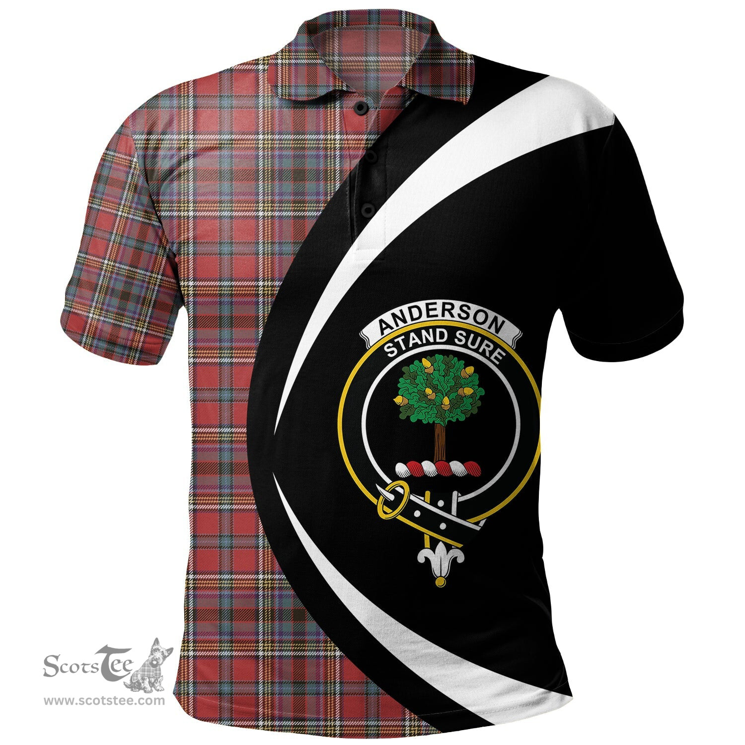 ScotsTee Shop Scottish Anderson of Ardbrake Weathered Clan Crest Personalized Tartan Polo Shirt Circle Style Back Shirt with Your Text