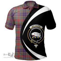 ScotsTee Shop Scottish Bethune Weathered Clan Crest Personalized Tartan Polo Shirt Circle Style Back Shirt with Your Text