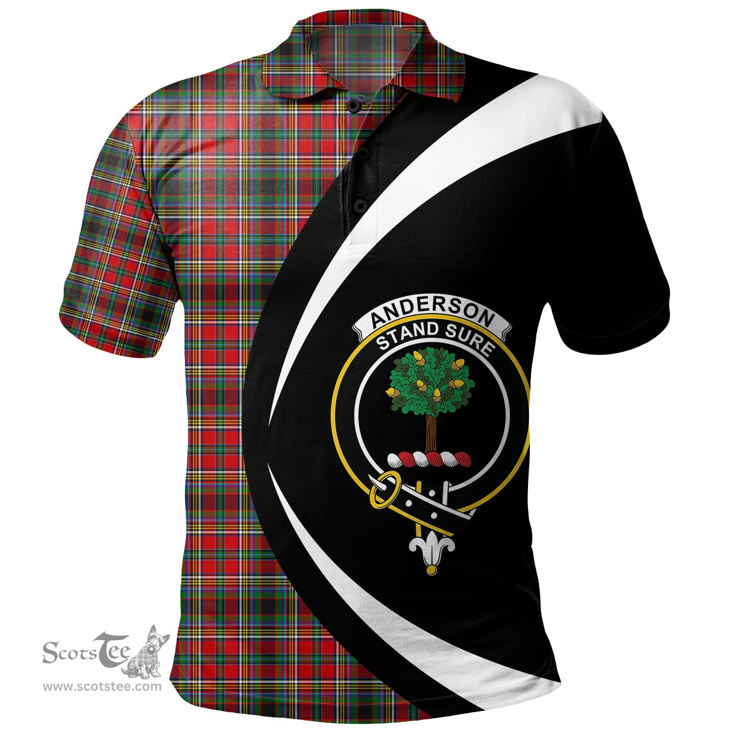 ScotsTee Shop Scottish Anderson of Arbrake Clan Crest Personalized Tartan Polo Shirt Circle Style Back Shirt with Your Text