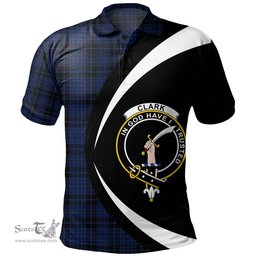 ScotsTee Shop Scottish Clark (Clergy) Modern Clan Crest Personalized Tartan Polo Shirt Circle Style Back Shirt with Your Text