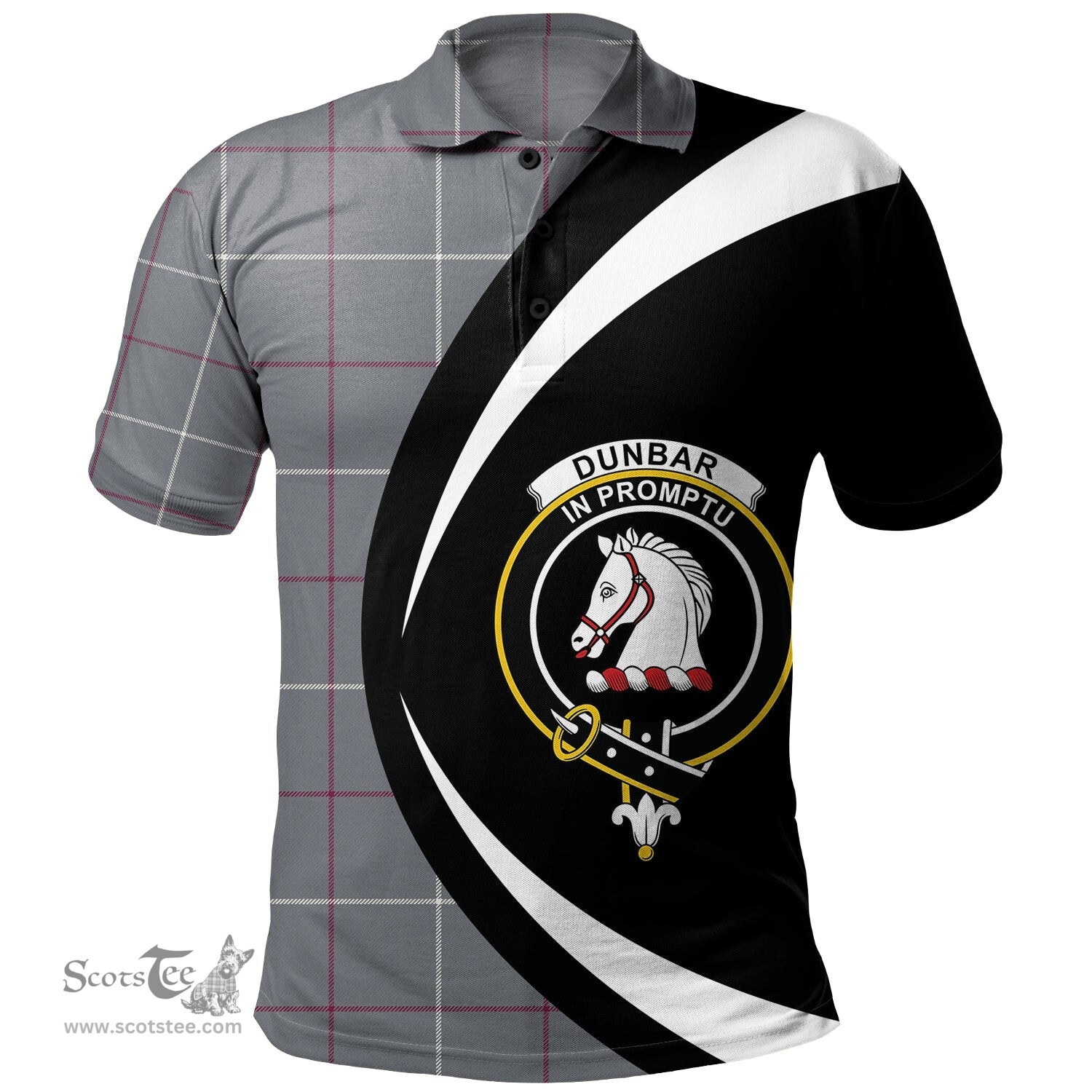 ScotsTee Shop Scottish Dunbar of Pitgaveny Clan Crest Personalized Tartan Polo Shirt Circle Style Back Shirt with Your Text
