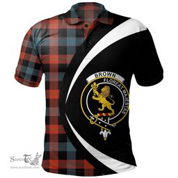 ScotsTee Shop Scottish Brown (Broun) Ancient Clan Crest Personalized Tartan Polo Shirt Circle Style Back Shirt with Your Text